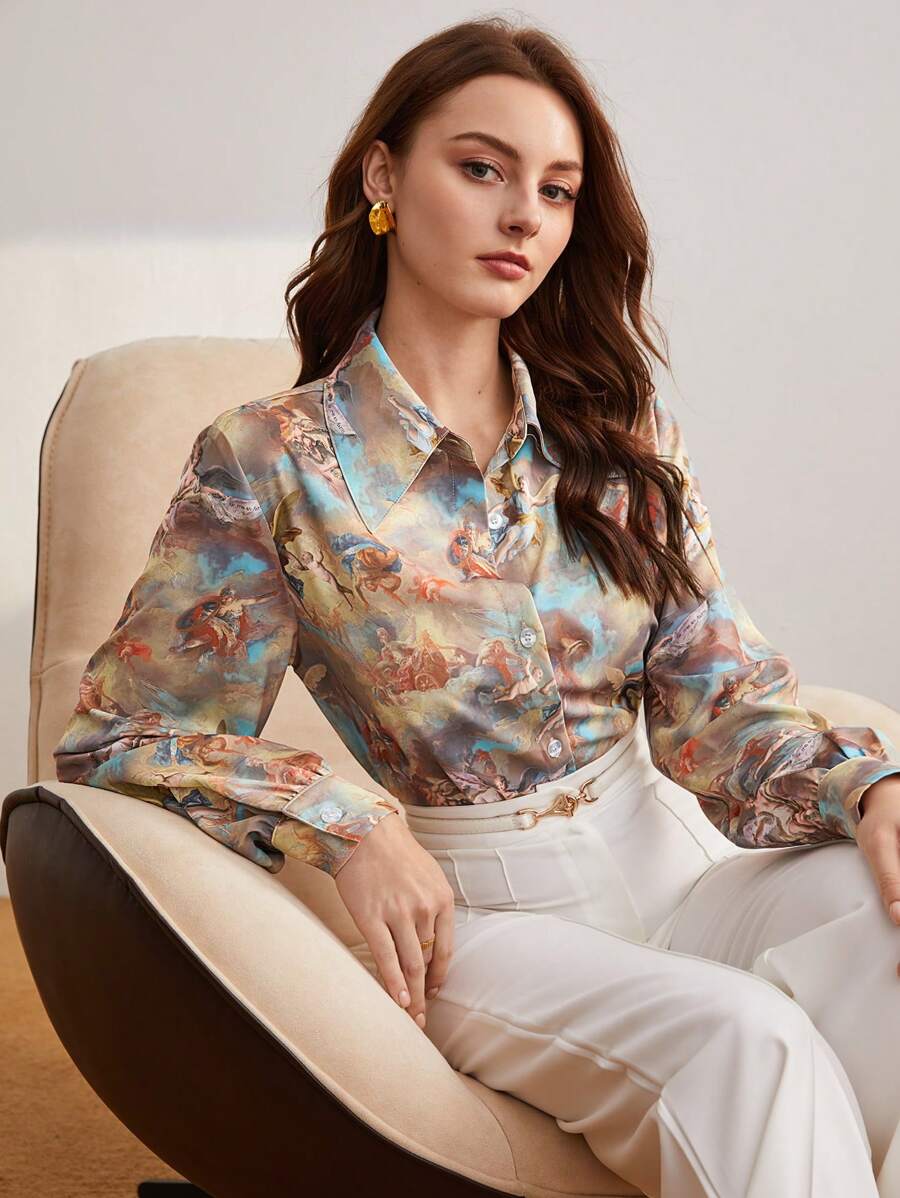 BizChic 人像圖案前紐扣襯衫 - 彩色 - 查看 1