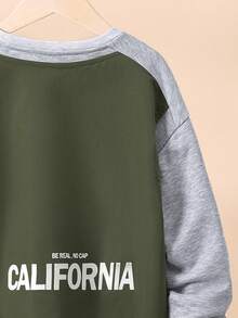 SHEIN 男大童標語圖案撞色落肩袖套頭衫 - 灰色 - 查看 8