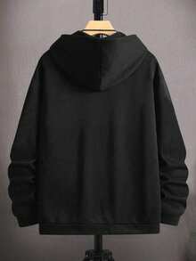 Extended Sizes Men Plus Letter Graphic Drawstring Hoodie - Black - View 2