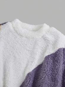 SHEIN Tween Girl Two Tone Flannel Dress Without Belt - Mauve Purple - View 3