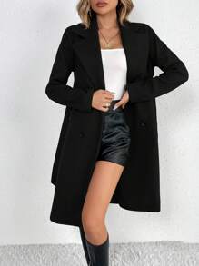 SHEIN Tall Abrigo cruzado con cinturón y cuello de solapa para otoño/invierno - Negro - Ver 6