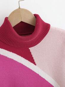 SHEIN Cô gái Tween 1 Miếng Khối màu Áo cao cổ Áo len - Đỏ - Xem 4