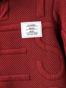 SHEIN Chàng trai trẻ Chi tiết Patched thư Khóa kéo UP Áo Hoodie & Quần thể thao Without Tee - Màu Đỏ Sâu - Xem 3