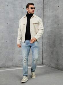 Manfinity Homme Men Flap Pocket Zip Up Overcoat - Apricot - View 5