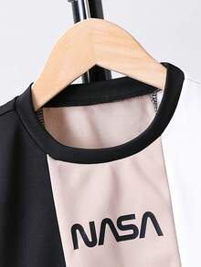 SHEIN Young Boy Letter Graphic Colorblock Sweatshirt & Sweatpants - Multicolor - View 3