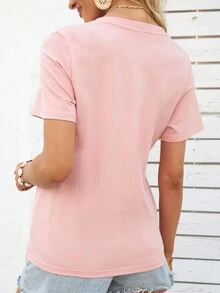 EMERY ROSE Cross & Slogan Graphic Tee - Pink - View 2