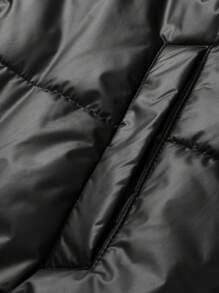 Manfinity LEGND Men Letter Graphic Striped Trim Slant Pockets Padded Coat - Black - View 5