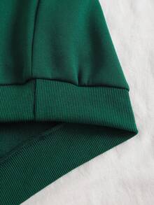 SHEIN EZwear Plus Size Letter Graphic Kangaroo Pocket Drawstring Thermal Lined Sweatshirt - Green - View 7