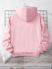 SHEIN 青少年女孩字母刺繡連帽加絨內裏運動衫 - 粉色 - 查看 2