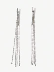 SHEIN BAE 1 đôi Chuỗi dài Thiết kế tua & Đồ trang trí Rhinestone Hoa tai - Bạc - Xem 1