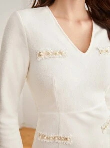 BizChic Pearls Beaded Detail Bodycon Dress - White - View 5