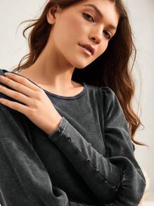 SHEIN Unity Ladies' Leg-of-mutton Sleeve Crop Top - Black - View 5