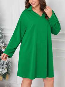SHEIN Essnce Hơn Thả vai Đầm Không có thắt lưng - Màu xanh lá cây đậm - Xem 5