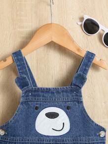Baby Boy Embroidery Cartoon Pattern Denim Overall Jumpsuit - Dark Wash - View 4