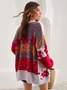 Soleia 女士花卉印花燈籠袖開襟針織外套 - 彩色 - 查看 3