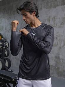 Manfinity Sport Corelite 男士 Geo 印花插肩袖運動 T 卹鍛鍊上衣 - 黑色 - 查看 3