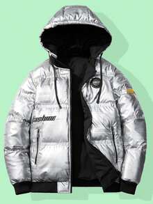 Manfinity Oversized Men's Letter Graphic Zip-Up Hooded  Jacket - Silver - View 7