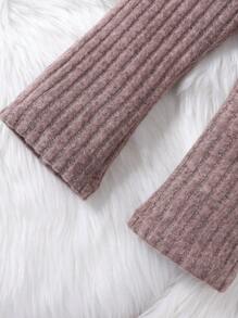 SHEIN 女嬰字母補丁細節小高領T恤&喇叭褲 - 藕粉色 - 查看 5