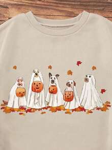 SHEIN Unity 卡通圖案加絨內裏運動衫 - 杏色 - 查看 5