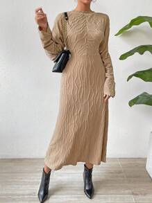 SHEIN Privé Vestido línea A unicolor - Caqui - Ver 1