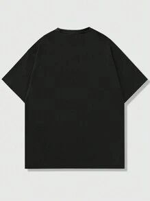 ROMWE MEN Street Life Camiseta con estampado de calavera y eslogan para hombre, estilo escolar de los años 2000 - Negro - Ver 2