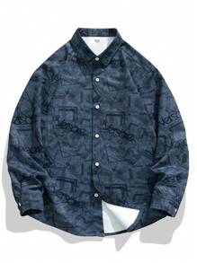 男士滿版印花前排扣襯衫式夾克