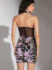 Hauture Kim sa Lưới Bustier Crisscross Đầm - Nhiều màu - Xem 2