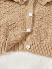 SHEIN 女小童貼花誇大領口開襟衫 - 卡其色 - 查看 6