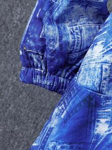 SHEIN Young Boy Denim Effect Fuzzy Lined Hooded Coat Without Sweater - Multicolor - View 5