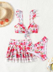 Conjunto de bikini floral, 3 piezas para playa de verano - Multicolor - Ver 4