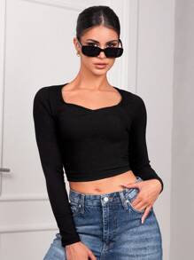 SHEIN Dekolt typu Sweetheart Crop Tee