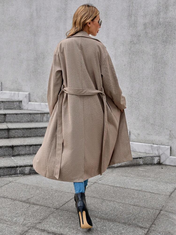 Herringbone Print Double Breasted Overcoat