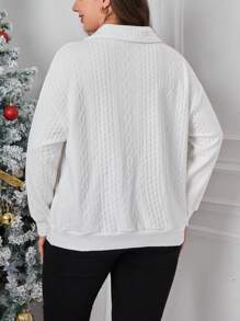 SHEIN Essnce Women's Plus Size Christmas Letter Pattern Half-Zip Sweatshirt Fall/Winter - White - View 2