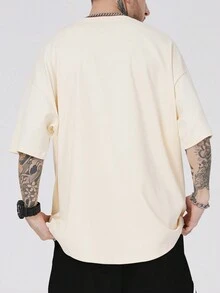 ROMWE MEN Street Life Men's Sculpted Letter Print T-shirt - Khaki - View 3