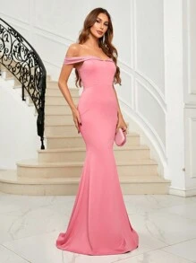 SHEIN Belle Off Shoulder Mermaid Hem Formal Dress - Pink - View 6