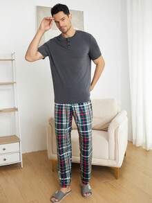 Men Plaid Print Sleep Pants - Multicolor - View 4