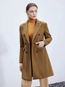 SHEIN BIZwear Lapel Neck Double Breasted Overcoat - Coffee Brown - View 5