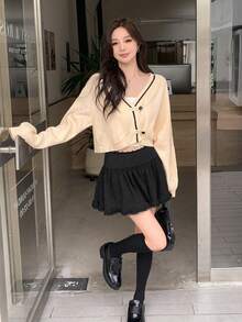 Dazy Star Women'S Raglan Sleeve Button Up Cardigan - Apricot - View 5