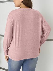 SHEIN LUNE 大尺碼女士垂墜肩純色t恤 - 粉色 - 查看 2