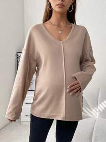 SHEIN Maternity Drop Shoulder Tee - Khaki - View 5