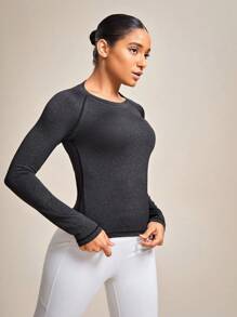 SHEIN Yoga Basic 純色網眼插入運動套衫基本t恤,短袖到肩袖設計 - 深灰色 - 查看 5