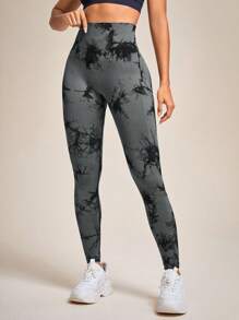 SHEIN Yoga Trendy Nhuộm buộc Thắt lưng băng rộng Quần Xà cạp thể thao - Nhiều màu - Xem 2