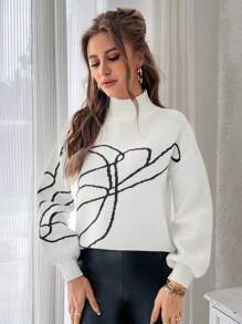 SHEIN Essnce Mẫu đồ họa Cổ giả Thả vai Áo len - Màu be - Xem 3