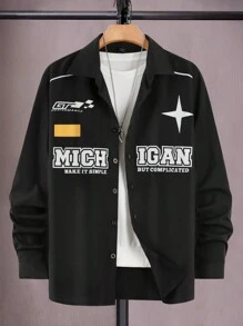 Manfinity EMRG Nam Tay áo dài Áo sơ mi Với In thư - màu đen - Xem 1