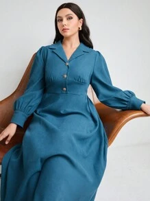 Mulvari Plus Size Turn-down Collar Shirt Dress