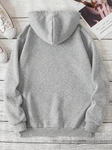 SHEIN Slayr Heart & Letter Graphic Kangaroo Pocket Drawstring Hoodie - Grey - View 2