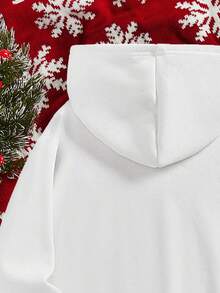 Tween Girl 1pc Christmas Print Hooded Sweatshirt - White - View 4