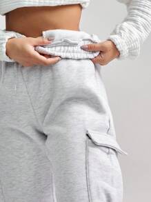 EURMUSE Drawstring Waist Flap Pocket Side Sweatpants - Light Grey - View 6