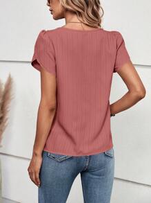 EMERY ROSE 不對稱領花瓣袖襯衫 - 藕粉色 - 查看 2