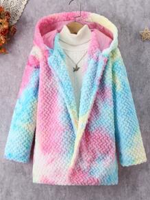 SHEIN Tween Girl Tie Dye Hooded Open Front Hooded Coat Without Sweater